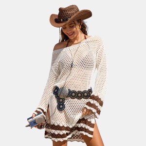 Women's Boho Crochet Off-Shoulder Cover Up Dress - Cupshe - 1 of 4