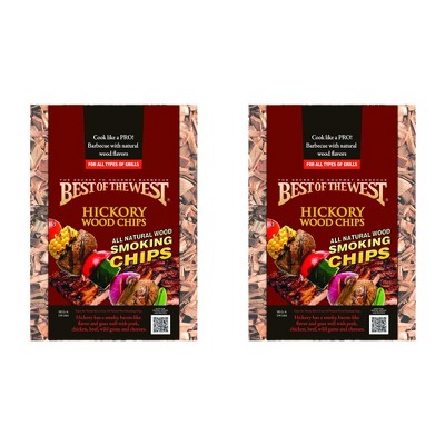 Best of the West All Natural BBQ Sweet Hickory Wood Smoking Chips for All Grill Types, 180 Cubic Inches (2 Pack)