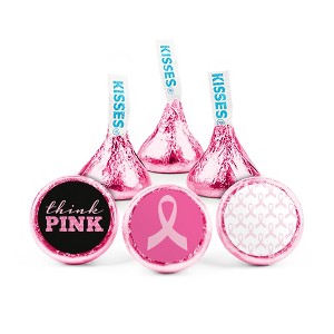 324ct Breast Cancer Awareness Stickers for Hershey's Kisses, Mints, or Peanut Butter Cup Mini (324 pack) - Think Pink & Pink Ribbins - By Just Candy - 1 of 2