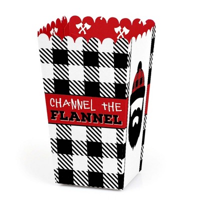 Big Dot of Happiness Lumberjack - Channel the Flannel - Buffalo Plaid Party Favor Popcorn Treat Boxes - Set of 12