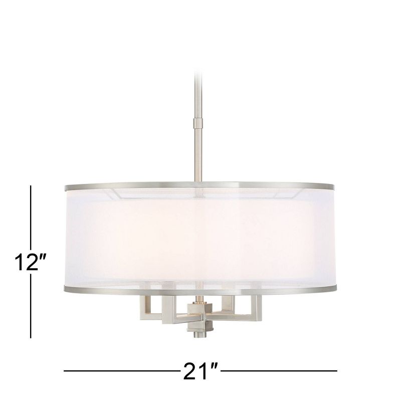 Possini Euro Design Brushed Nickel Drum Pendant Chandelier 21" Wide Silver Organza White Shade 4-Light Fixture for Dining Room, 4 of 9