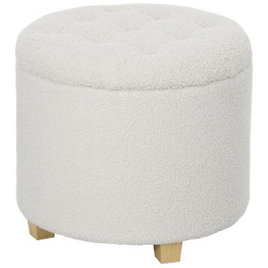 18" Round Ottoman with Storage, Teddy Fleece Button Tufted Foot Stool with Lid Legs for Living Room Hallway - 1 of 4