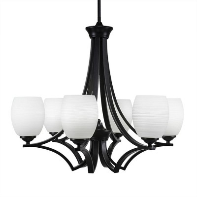 Toltec Lighting Zilo 6 - Light Chandelier in  Matte Black with 5" White Linen  Shade