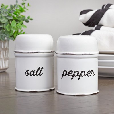 White Enamel Coated Metal Salt and Pepper Shaker Set