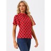 INSPIRE CHIC Women's Polka Dots Stand Collar Pleat Keyhole Back Short Flare Sleeve Tops - 3 of 4