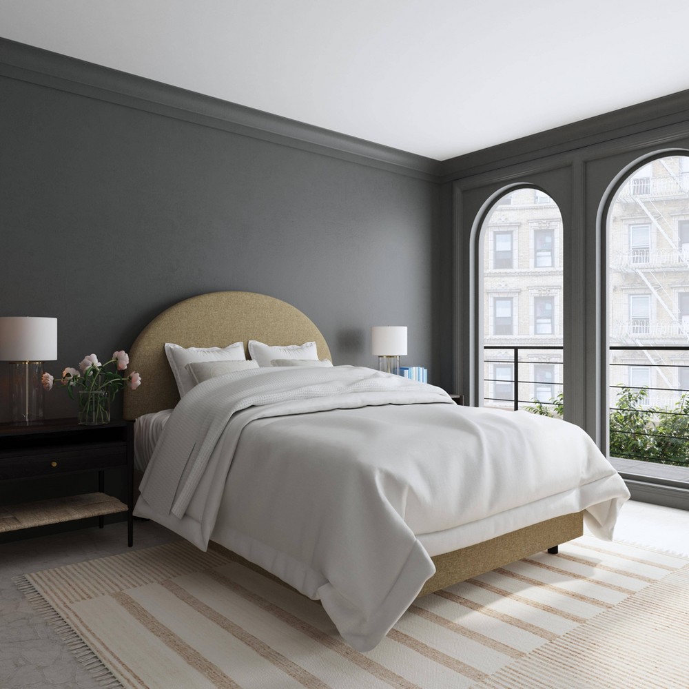 Photos - Bed Adaline Queen Size Upholstered Half-Moon  in Textured Linen Linen - Threshold™