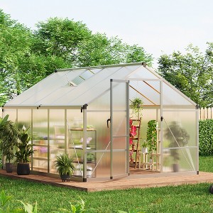 Garvee Walk-In Greenhouse with Polycarbonate Panels, Aluminum Frame, Quick Setup, Roof Vent, Outdoor Garden Greenhouse - 1 of 4