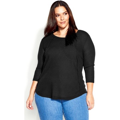 Avenue | Women's Plus Size Melania Waffle Top - Black - 16w : Target