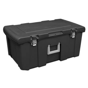 Sterilite Footlocker, Stackable Storage Bin with Latching Lid, Wheels and Handle, Plastic Rolling Container to Organize Basement