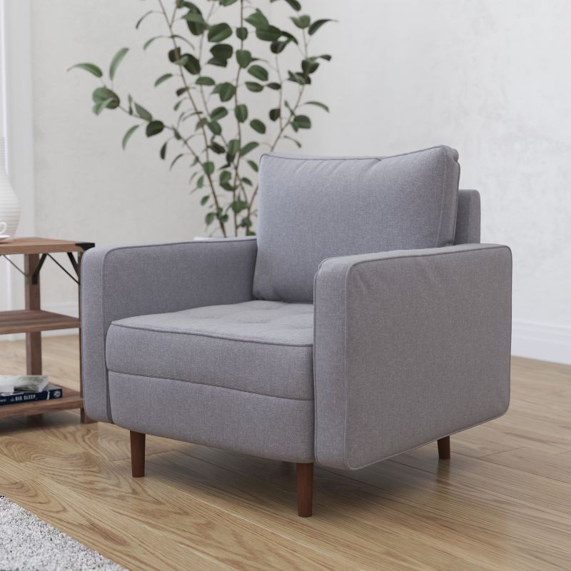 Merrick Lane Mid-Century Modern Armchair with Tufted Upholstery & Solid Wood Legs, 3 of 10