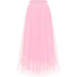 Women's 2-Layer Tulle Midi Skirt - Tiered A-Line Long Skirt with Elastic Waist for Winter Pink - 1 of 4