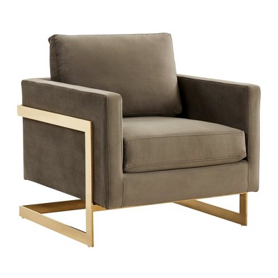 LeisureMod Lincoln Accent Arm Chair Upholstered in Velvet with Gold Frame