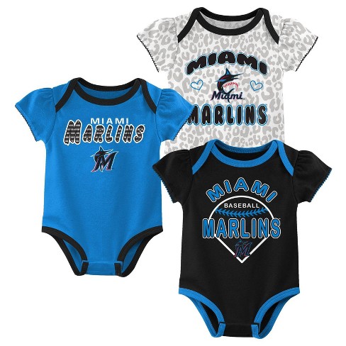 MLB Newborn & Infant Girls 3-Pack Bodysuits - Miami Marlins