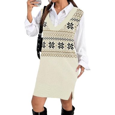 vest dress winter Zeagoo Women's V Neck Sweater Oversized Sleeveless Casual Pullover Sweater Fall Knit Slit Short Dress SD420 M : Target Size:US 4/UK 6/Europe 34 Women Boho Long Dress office occasions Bras Look