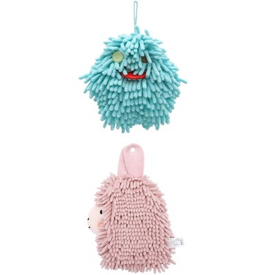 REGALWOVEN 2 Packs Cute Cartoon Alpaca Fuzzy Ball Hand Drying Hanging Ball Towels for Bathroom 7" x 7"/7" x 11"