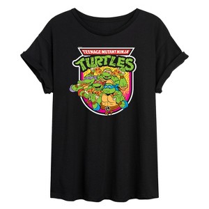 Women's - Teenage Mutant Ninja Turtles - Retro Pizza Graphic Oversized Graphic T-Shirt - 1 of 4