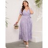 Coolmee Women Summer Maxi Dress Plus Size V Neck Wrap Floral Print Short Sleeves Ruffle Tiered Dress with Belt - 2 of 4