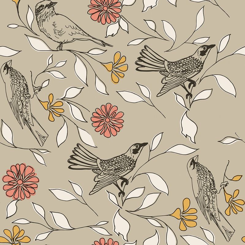 Tempaper Birds Greige Self Adhesive Removable Wallpaper, 1 of 5