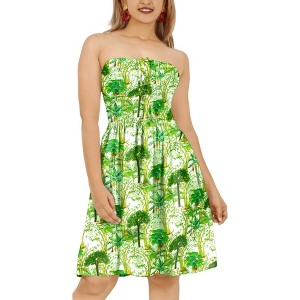 HAPPY BAY Women's Summer Boho Halter Smocked Mini Flowy Beach Dress Tube Top Strapless Dresses for Women One Size Trees, Green - 1 of 4