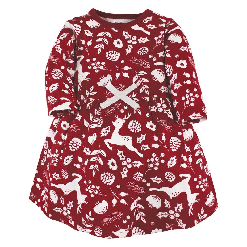 Touched by Nature Infant and Toddler Girl Organic Cotton Long-Sleeve Dresses, Red Winter Folk, 3 of 5