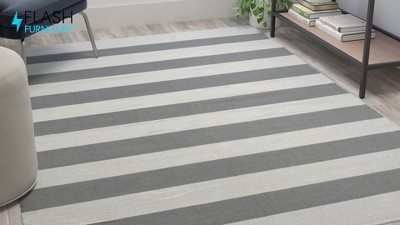 Cabana Chic 5'x7' Gray and White Striped Handwoven Outdoor Rug