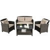 Costway 4PCS Outdoor Rattan Furniture Set Cushioned Sofa Armrest Chair Lower Shelf Brown - 2 of 4