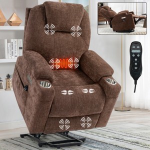 Chenille Power Lift Recliner Chair with Massage & Heat, USB Ports and Cup Holders, Heavy Duty Electric Armchair for Elderly-Cuddlewood - 1 of 4