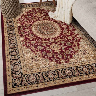 Elegant Red Medallion 8' x 10' Easy-Care Synthetic Area Rug
