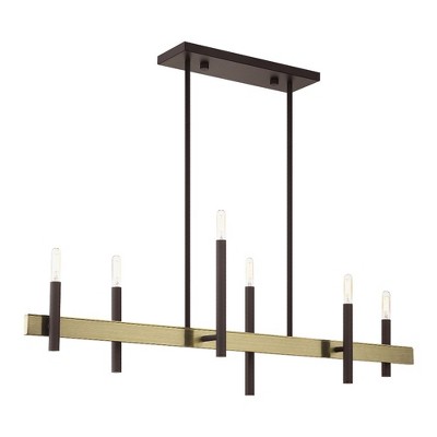 Bronze and Antique Brass 6-Light Linear Chandelier