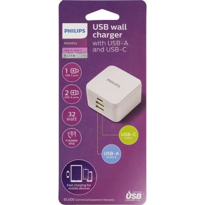 Philips 3-Port 32W USB and USB C Charger - White_3