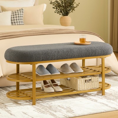 Gericco 46" Shoe Storage Bench with Cushion Entryway Bench Modern Metal Legs Shoe Rack end of Bed with Shelf