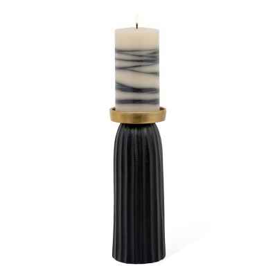 HomeRoots 10" Black And Gold Striped Aluminum Tabletop Pillar Candle Holder