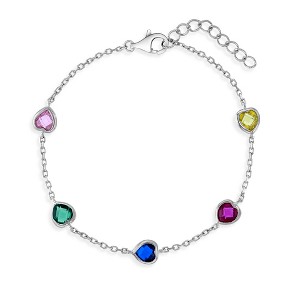Girls' Multicolored Bezel Heart CZ Bracelet Sterling Silver - In Season Jewelry - 1 of 4