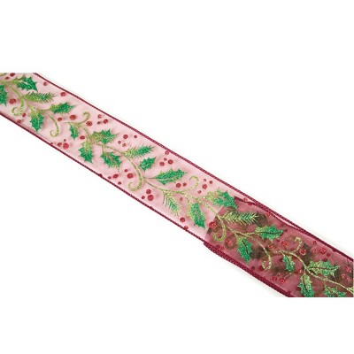 Melrose Red and Green Berries Wired Christmas Craft Ribbon 2.5" x 10 Yards