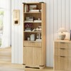 Fluted Bookcase with 6 Shelves, Doors and Drawer, 70.47" Tall Narrow Bookshelf, Natural Oak - 3 of 4