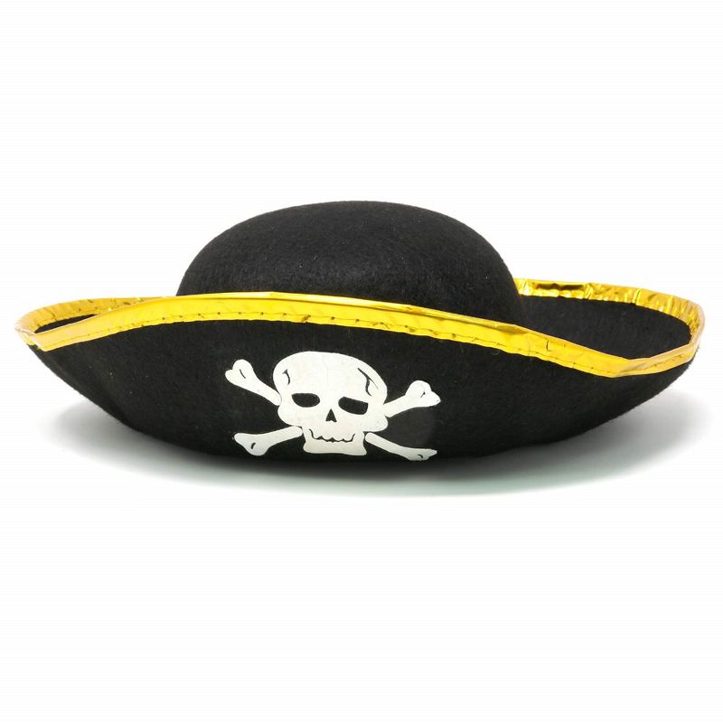 Skeleteen Childrens Tri Corner Pirate Costume Hat - Black and Gold, 6 of 7