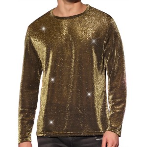 Lars Amadeus Men's Long Sleeves Mesh Sheer Club Glitter See Through T-Shirt - 1 of 4