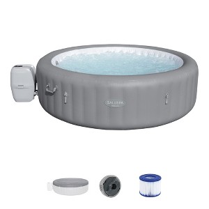 Bestway SaluSpa Grenada AirJet 6 to 8 Person Inflatable Hot Tub Round Portable Outdoor Spa with 190 Soothing AirJets and Cover, Gray - 1 of 4
