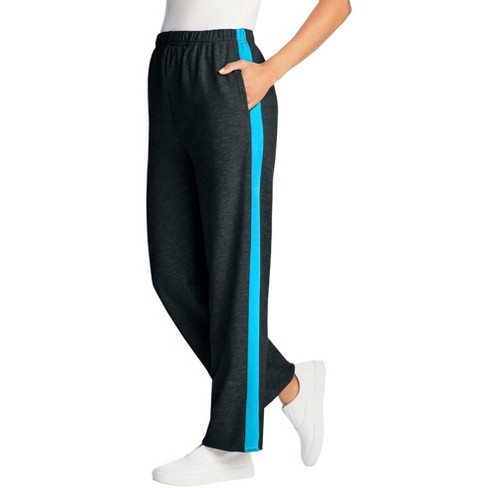 Woman Within Women s Plus Size Tall Side Stripe Cotton French Terry Straight leg Pant 12 Heather Charcoal Paradise Blue Target