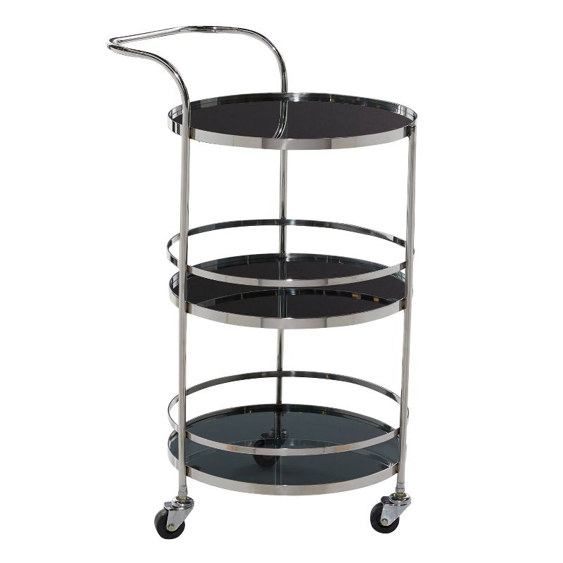 Contemporary Stainless Steel and Smoke Glass Bar Cart Silver - Olivia &#38; May, 3 of 9