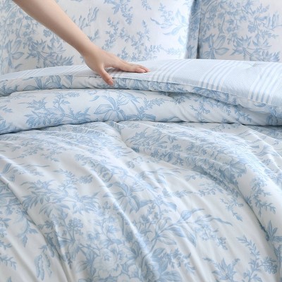 King Blue Cotton Reversible Comforter Set with Shams