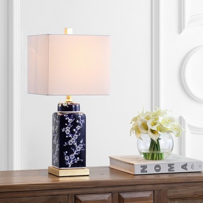 Pilar Navy and White Ceramic Floral Table Lamp Set