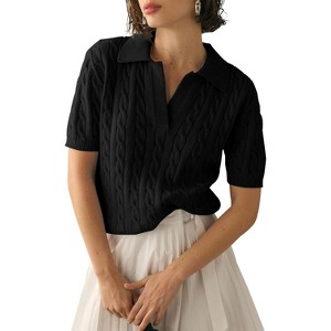 Imily Bela Imily Bela Womens Knit Shirt Cable V Neck Short Sleeve Top - 1 of 4