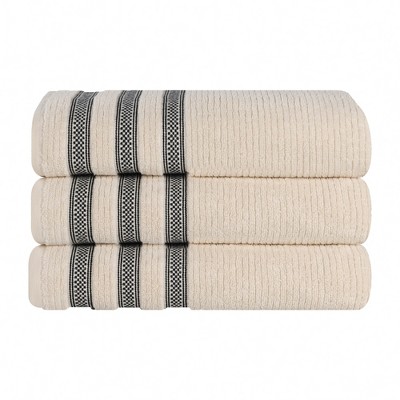 Zero Twist Cotton Ribbed Modern Geometric Border Face Towel Washcloth Set  Of 12, White - Blue Nile Mills : Target