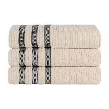 Zero Twist Cotton Ribbed Modern Geometric Border Bath Towel Set of 3 by Blue Nile Mills