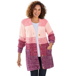 Woman Within Plus Size Ombre Shaker Cardigan - 1 of 4