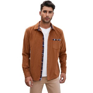 Mens Corduroy Shirts Jacket Button Down Long Sleeve Plaid Cuffs Work Casual Shirts Shackets with Pocket - 1 of 4