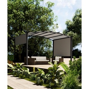 Outdoor Patio Pergola Arched Metal Gazebo with Retractable Canopy Waterproof Sun Shade for Garden Lawn Backyards - 1 of 4
