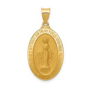 Black Bow Jewelry 14k Yellow Gold Hollow Oval Satin Miraculous Medal Pendant, 15 x 32mm - 1 of 4