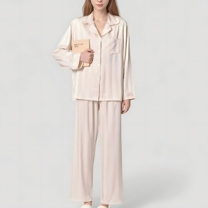 Anna-Kaci Lounge Women's Long Sleeve Button-Down Satin Pajama Top with Ruffle Collar and Wide Leg Pants Sleepwear Set - 1 of 4
